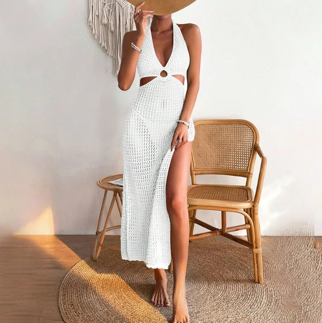 Women's Solid Color Organza Beach Cover Up Dress – Summer Sleeveless Maxi
