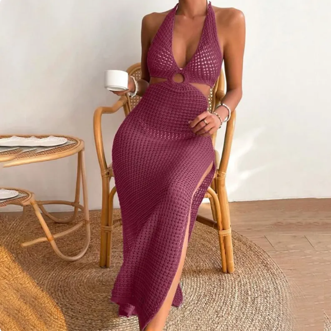 Women's Solid Color Organza Beach Cover Up Dress – Summer Sleeveless Maxi