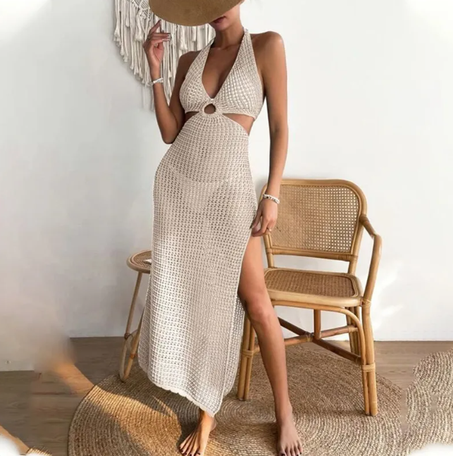 Women's Solid Color Organza Beach Cover Up Dress – Summer Sleeveless Maxi