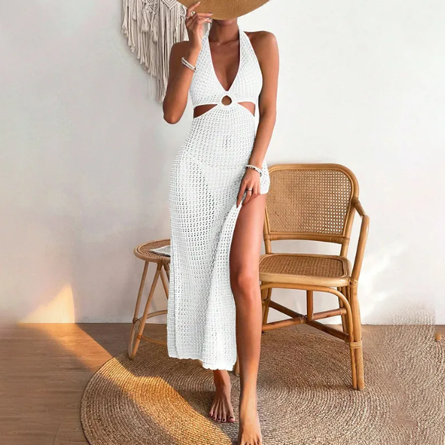Women's Solid Color Organza Beach Cover Up Dress – Summer Sleeveless Maxi